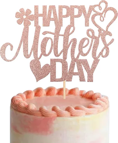 Miniatura 8 de Rsstarxi 1 paquete de decoración para pastel con flores de purpurina con doble corazón Love Mom Best Mom Best Mom Cake Pick Decoraciones para feliz