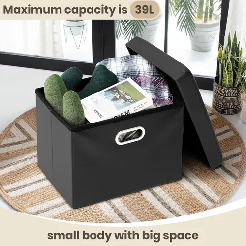 Miniatura 4 de COSYLAND - Reposapiés u otomano con almacenamiento plegable de piel, con agujero para agarrar, para habitación, tamaño pequeño, rectangular, 17 x 15