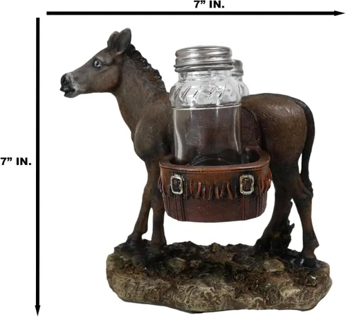 Miniatura 6 de Ebros Gift Western Country Farm Mule Donkey Ass Carrying Saddlebags Figurine Salt Pepper Shakers Holder Decoración De Animales De Trabajo Caballos