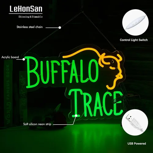 Miniatura 6 de Letrero de neón de whisky para decoración de pared de bar, letrero de bar con luz regulable Buffalo Whiskey para decoración de cueva de hombre, bar