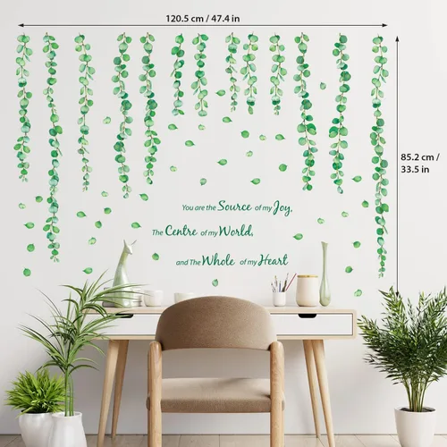Miniatura 5 de DECOWALL Calcomanías de pared de vid de eucalipto, calcomanías de pared botánicas de hojas verdes para decoración de guardería, dormitorio y sala
