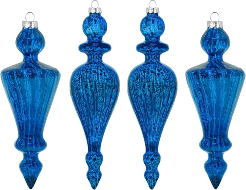 KI Store Juego de 4 adornos navideños de vidrio de mercurio, remates grandes de carámbanos de Navidad colgantes para decoración del árbol de Azul