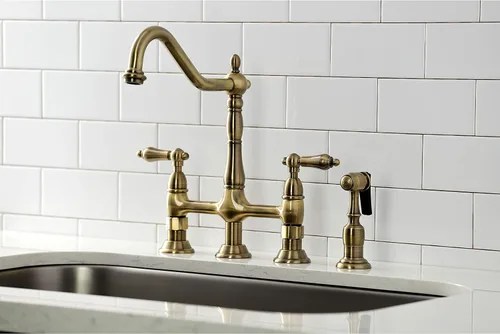 Miniatura 4 de Kingston Brass KS1273ALBS Heritage - Grifo de puente de cocina de 8 pulgadas con rociador de latón, latón antiguo