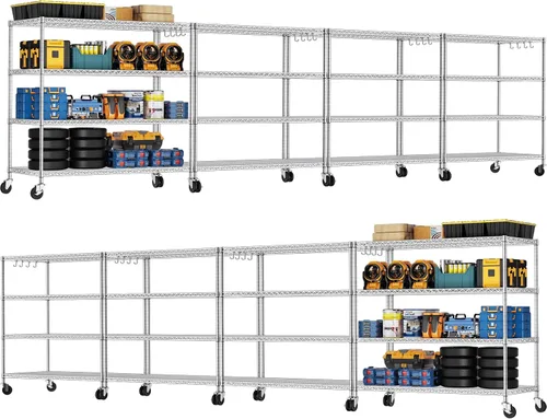 Miniatura 14 de PrimeZone Estantería de alambre de 74 pulgadas de alto, 1250 libras, estantes de almacenamiento de 5 niveles con ruedas, certificado NSF, estante