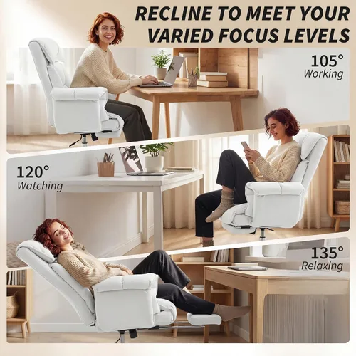 Miniatura 7 de HOMCOM Silla de oficina ejecutiva cómoda con reposapiés, silla giratoria reclinable de escritorio para computadora con respaldo alto plegable, cojín