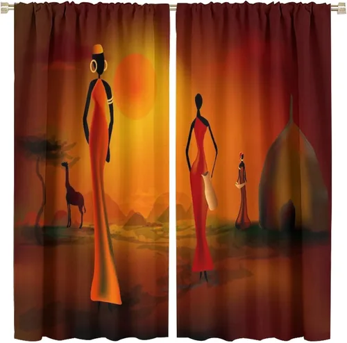 Miniatura 56 de Cortina de mujer africana, con estampado étnico tribal y étnico, reducción de ruido, para dormitorio, sala de estar, cortinas con aislamiento