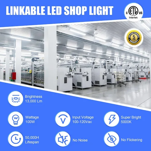 Miniatura 2 de Luz LED enlazable para tienda con certificación ETL de 100 W, 13,000 LM, 5000 K, luces de techo LED para garaje, enchufe de 3.6 pies con cadena