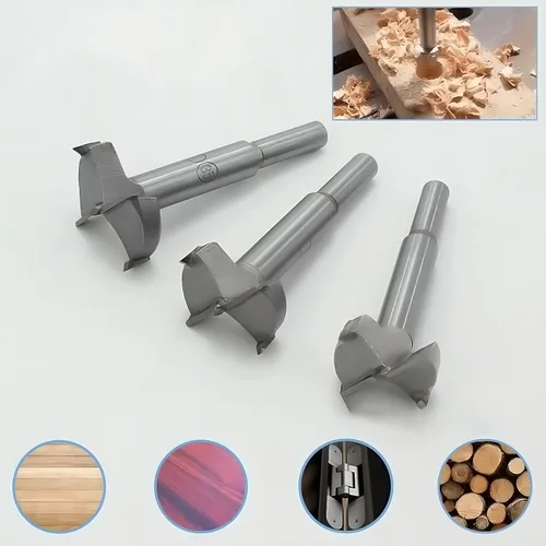 Miniatura 3 de Forstner Brocas de 15 a 1.378 in, 5 piezas, brocas de carburo Forstner de acero de alta velocidad con agujero de perforación de ala plana, bisagra