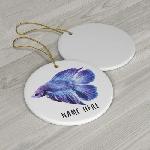 Miniatura 3 de Nombre personalizado Betta Fish Purple Gifts 2025 Christmas Circle Ceramic Ornaments Circle Ceramic