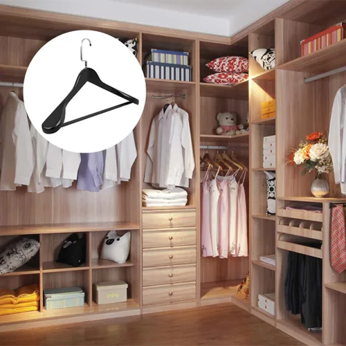 Miniatura 8 de Hemoton Percha de madera maciza con hombros anchos y gruesos, antideslizante, para almacenamiento de ropa, hogar, dormitorio, armario, organizador
