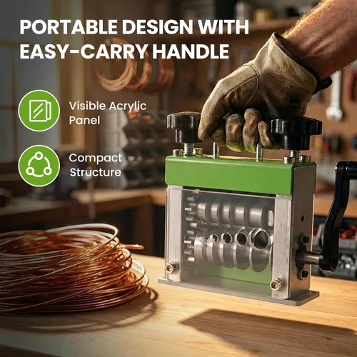 Miniatura 7 de Máquina peladora manual de cables, herramienta pelacables de manivela con 6 canales, 5 cuchillas, se adapta a cables de 0.06 a 0.67 pulgadas