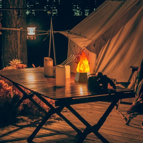 Miniatura 5 de Ollcuz Lámpara de fuego falsa, velas sin llama recargables por USB con llama parpadeante, luz LED de llama de 3 modos para acampar al aire libre