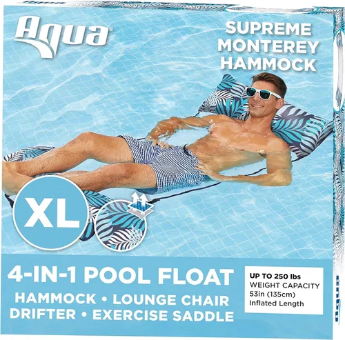 Miniatura 7 de Aqua - Deluxe Monterey - Flotador de alberca y hamaca de calidad de centro turístico 4 en 1, inflable, multiusos, para adultos con material Hamaca