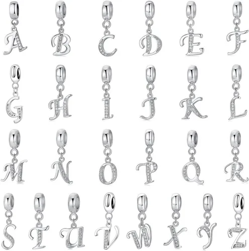 Miniatura 7 de Abalorio de plata de ley 925 con letras de la A a la Z, dije de letras K, dije de aniversario de Navidad para pulsera de abalorios