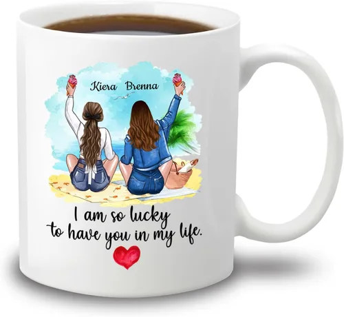 Miniatura 8 de Taza de café con texto en inglés "Besties There Are Friends That Become Family", tazas personalizadas para mejores amigas para mujeres, elige
