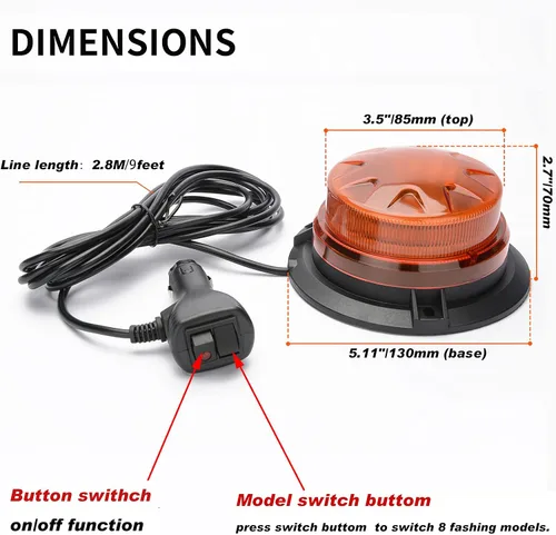 Miniatura 4 de AUXMOTEC Barra de luces de baliza estroboscópica de emergencia LED ámbar con montaje magnético y 8 modelos de destello, lámparas de señal