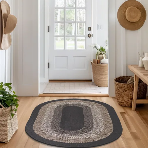 Miniatura 33 de Super Area Rugs - Alfombra trenzada rústica en tonos taupe y gris oscuro, ovalada para puerta/entrada principal, alfombra tejida para exteriores, 2