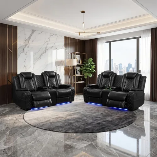 Miniatura 12 de Juegos de muebles de sala de estar, sofá modular reclinable eléctrico con luces LED, juego de sofá de cuero, sofá reclinable para sala de estar