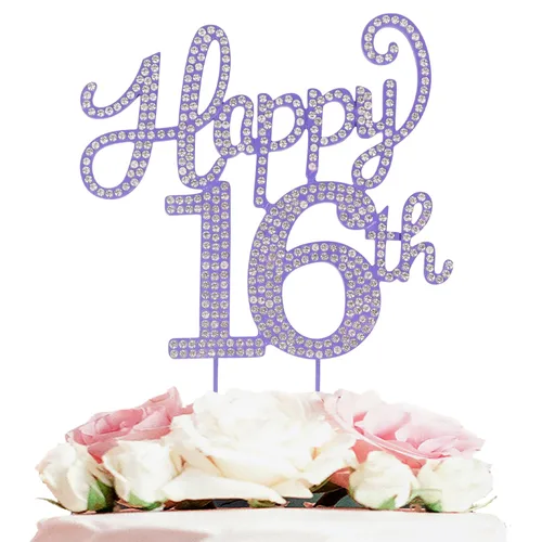 Miniatura 104 de LASKYER Decoración de feliz cumpleaños número 10, decoración de pastel de diamantes de imitación dorados de 10º cumpleaños – Letrero de metal