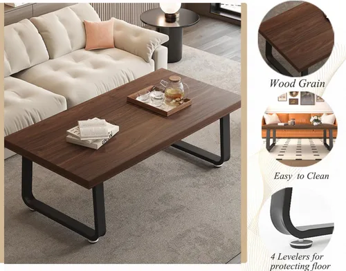 Miniatura 8 de HSH - Mesa de café rústica de nogal, mesa central moderna, mesa de café rectangular industrial para sala de estar, mesa de té simple de madera