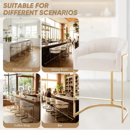Miniatura 5 de Juego de 2 taburetes de bar de altura de mostrador, modernos taburetes de mostrador tipo barril de 27" de altura con respaldo tipo concha, taburetes