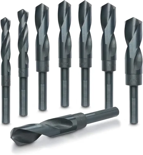 HILTEX 10005 Juego de brocas jumbo Silver & Deming, 8 piezas, vástago de 1/2 pulgada, brocas industriales grandes de 9/16 a 1 pulgada, para metal y