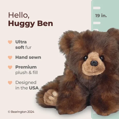 Miniatura 2 de Bearington Huggy Ben - Oso de peluche de 19 pulgadas, oso suave para abrazar con puf, cuerpo pesado y extremidades flexibles, regalo clásico