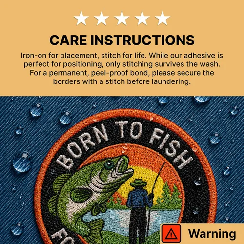 Miniatura 9 de Parche termoadhesivo Born to Fish Forced to Work Meme Divertido aplique bordado de pesca moral, tamaño de 3.5 pulgadas, parches para coser