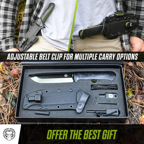 Miniatura 2 de Holtzman's Gorilla Survival Bushwhacker Cuchillo de hoja fija con arrancador de fuego, raspador G10 y Paracord (negro + verde) - Ideal para acampar
