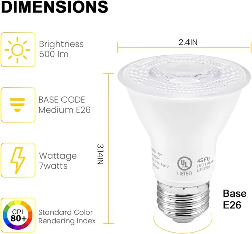 Miniatura 2 de PAR20 Bombillas LED con certificación UL, bombilla regulable, foco de 7 vatios (equivalente a 60 W), base E26, bombillas reflectoras blanco luz