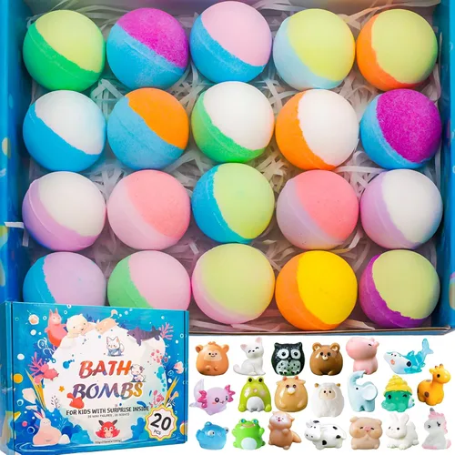 Paquete de 20 bombas de baño para niños con sorpresa en el interior, juguetes de baño de burbujas, set de bombas de baño orgánicas naturales,
