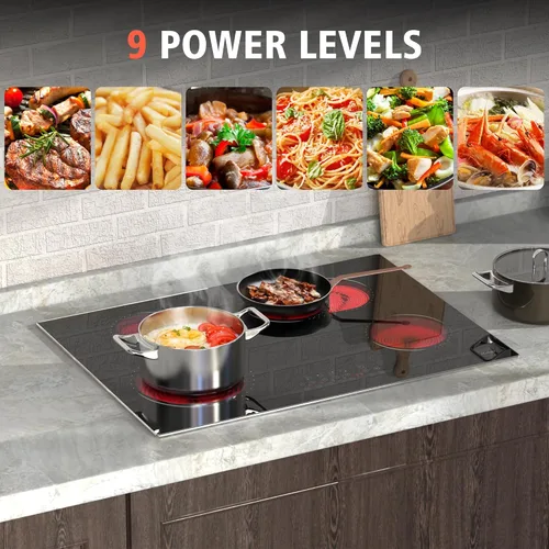Miniatura 2 de Hobsir - Placa de cocina eléctrica de 30 pulgadas, 4 quemadores, estufa eléctrica, estufa de cerámica de 6800 W con marco de metal de vidrio, 30