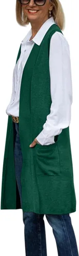 Miniatura 4 de GeGekoko Long Vest for Women Sleeveless Lightweight Open Front Cardigans Ribbed Knit Outwear with Pockets