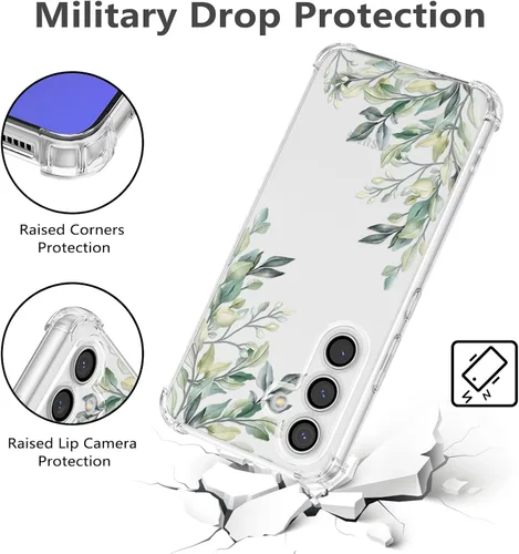 Miniatura 3 de RALEAVO Funda floral para Samsung Galaxy A15 4G/5G, diseño de hojas transparentes, delgada, bonita funda protectora para niñas y mujeres, funda