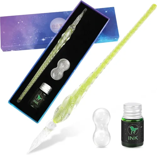 Miniatura 8 de Luxiv Juego de Plumas de Tinta de Vidrio, Pluma de Inmersión de Vidrio con Tinta Fluorescente y Soporte para Pluma, Plumas de Vidrio de Cristal