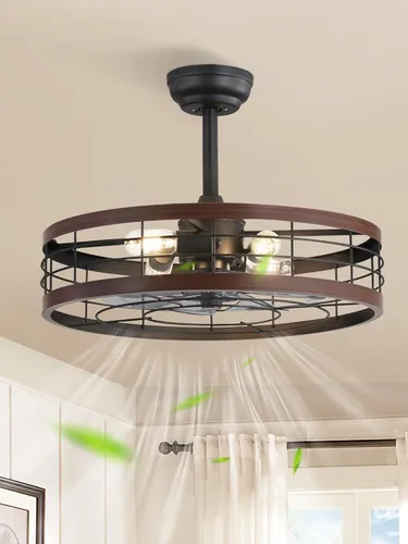 Miniatura 9 de LEDIARY - Ventilador de techo 16.5 pulgadas con jaula y luz, diseño industrial, estilo granja, para cocina, dormitorio, exterior, control remoto, 6