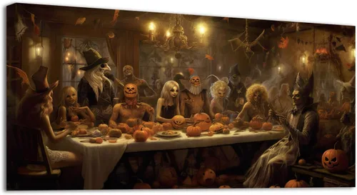 Miniatura 12 de YONICA Lienzo decorativo para pared de Halloween para sala de estar, decoración del hogar, calabaza de Halloween sobre lienzo de alta definición