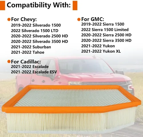 Miniatura 4 de 84121219 Filtro de aire de motor compatible con Chevrolet GMC Cadillac Silverado, Suburban, Tahoe, Sierra, Yukon (XL), Escalade 2021-2023 (ESV)