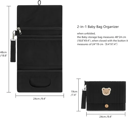 Miniatura 9 de Bolsa organizadora de pañales para bebé, impermeable, mini bolsa de pañales – 2 piezas/juego de bolsas colgantes plegables reutilizables, lavables