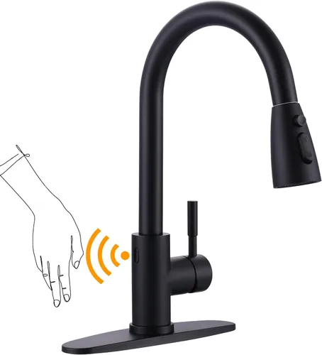 Miniatura 33 de WOWOW - Grifo de cocina cromado con rociador, grifo de fregadero de cocina extraíble de acero inoxidable con placa de cubierta, grifo de cocina