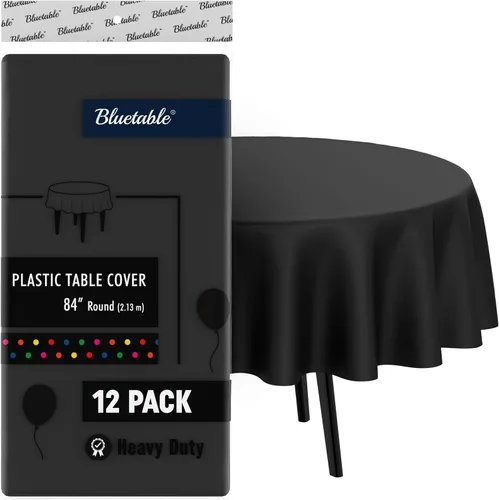 Miniatura 11 de Bluetable Mantel de plástico desechable rectangular negro (paquete de 12) a granel, mantel ultra resistente (54 x 108 pulgadas), mesas de 6 pies u 8