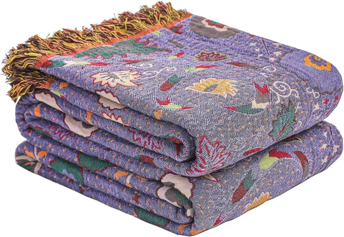 Miniatura 8 de Manta bohemia 100% algodón orgánico ultra suave transpirable rústico edredón de 50 x 60 pulgadas con pájaros y flores para sofá, silla, cama, sillón