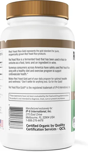 Miniatura 3 de Red Yeast Rice Gold, Hecho con 600 mg de arroz orgánico de levadura roja - IP6 International - 120 cápsulas vegetarianas