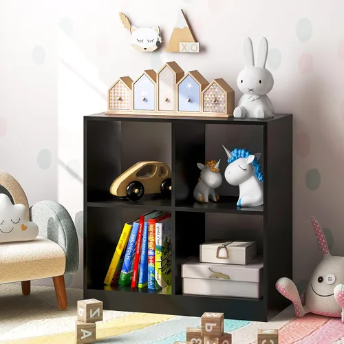 Miniatura 8 de Giantex Estantería de 4 cubos color negro – Estantería abierta independiente de 2 niveles con dispositivo antivuelco, organizador de almacenamiento