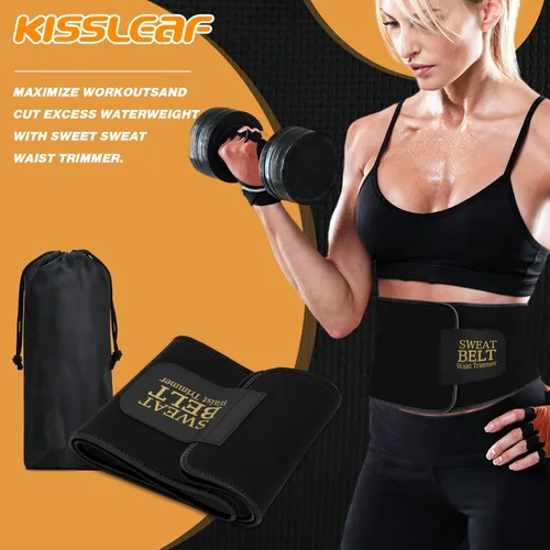 Miniatura 5 de kissleaf Entrenador de cintura de sudor para mujeres y hombres, cómodo cinturón de sudor para aumentar la sudoración, soporte para el estómago