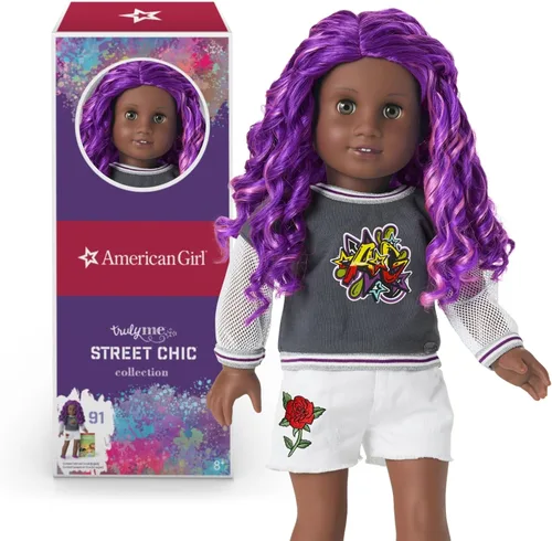 Miniatura 7 de Muñeca American Girl Truly Me de 18 pulgadas #90 con ojos azules, cabello largo azul y piel de ligera a media en vestido de patinadora, para edades