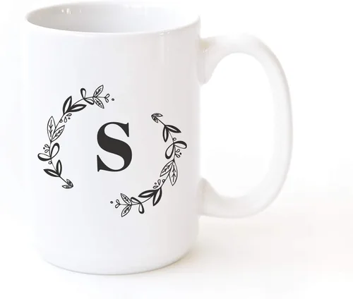 Miniatura 14 de The Cotton & Canvas Co. Botánico personalizado monograma inicial letra A taza de café porcelana cerámica taza de café para ella, para él