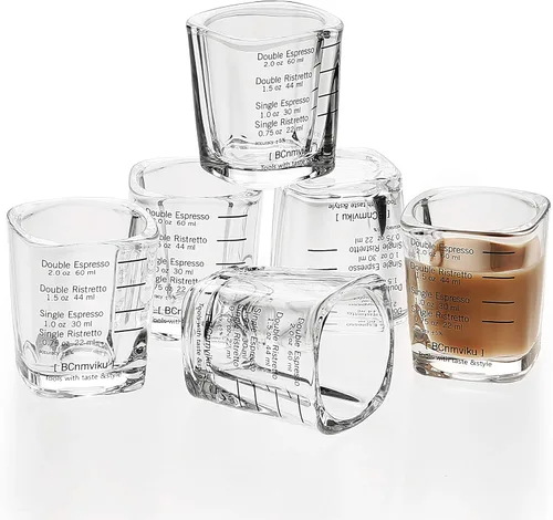 Miniatura 9 de BCnmviku -Vasos corto, taza medidora, taza de espresso, Líquido, vidrio pesado, vaso de vino 2 juegos de 26, para medición gradual 1 onza, 6 BC01