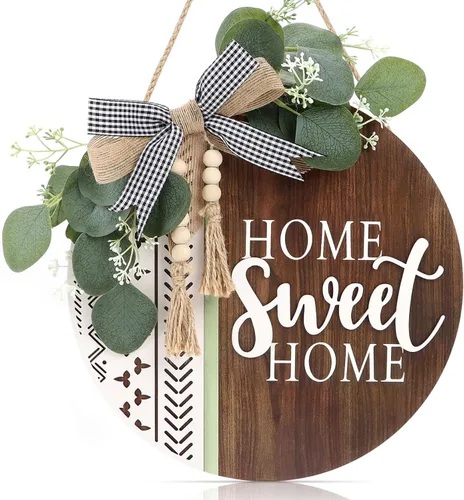 Miniatura 13 de TOARTi Letrero 3D de madera "Bless This Home" para colgar en la puerta, señal de bienvenida para porche y pared con lazo-nudo y guirnalda, señal