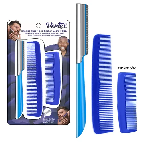 Peine de aseo para barba y bigote de bolsillo para hombres, herramienta de moldeo fácil de viajar con alisador de acero inoxidable para recortar y